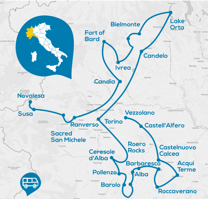6 day lake orta and langhe all piemonte tour map