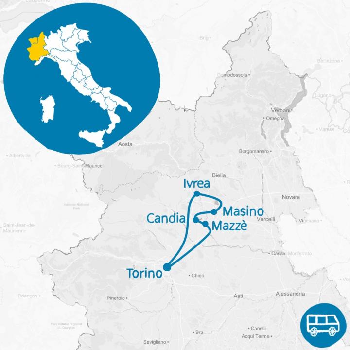 A day by minibus Castello di Masino, Ivrea Morainic Amphitheater Colline Erbaluce