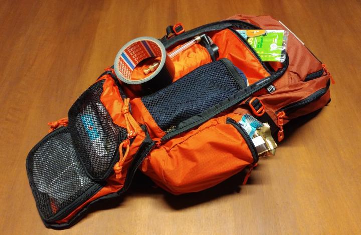 Backpack with tools and first aid